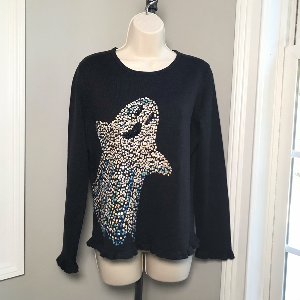 Michael Simon Sequin Ghost Halloween Sweater ~ Women’s Medium  WORN ONCE